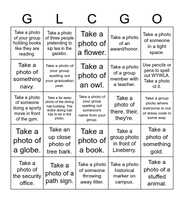 GLC Scavenger Hunt BINGO Card