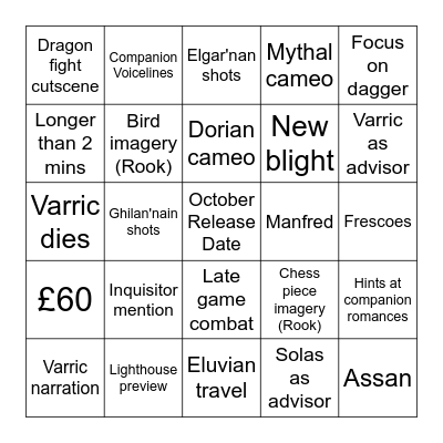 VEILGUARD RELEASE TRAILER Bingo Card