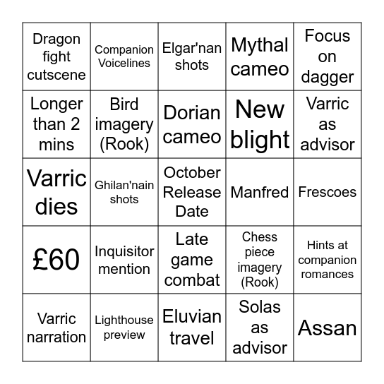 VEILGUARD RELEASE TRAILER Bingo Card