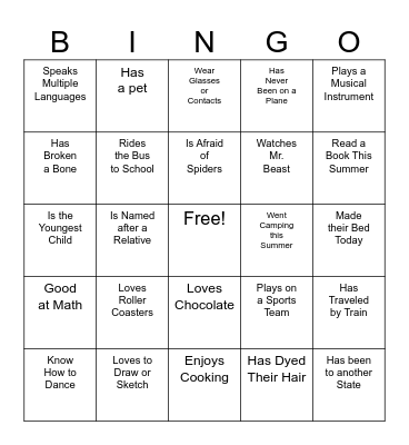 Get to Know You Find Someone Who... Bingo Card
