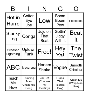 Songs With Dance Moves Bingo Card