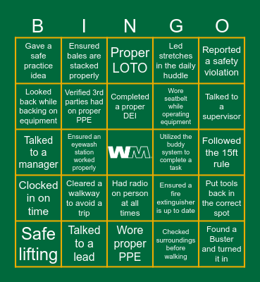 SAFETY BINGO Card