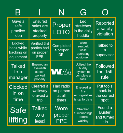 SAFETY BINGO Card