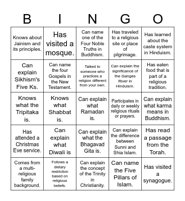 Diversity Bingo Card