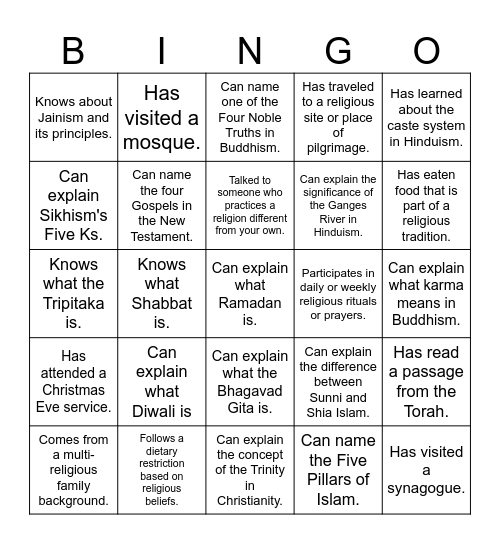 Diversity Bingo Card