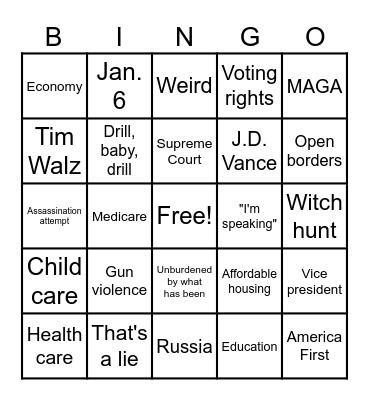 Presidential Debate BINGO Card