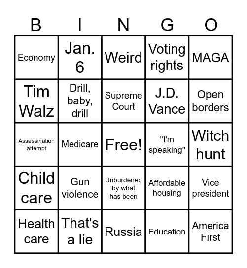 Presidential Debate BINGO Card