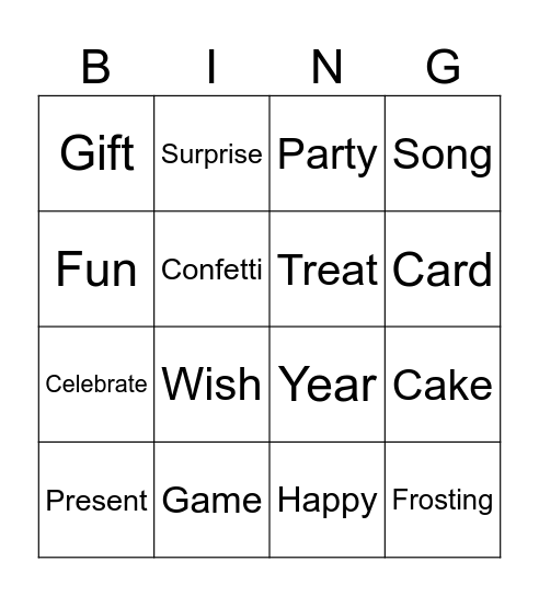 Birthday Bingo Card