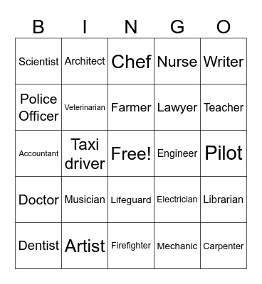 JOBS AND OCCUPATIONS Bingo Card