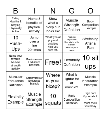 Health Related Fitness BINGO! Bingo Card