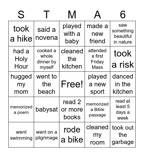 How was your summer? Bingo Card