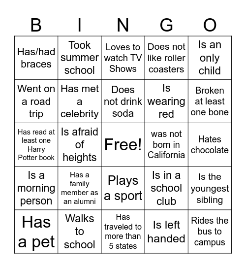 Untitled Bingo Card