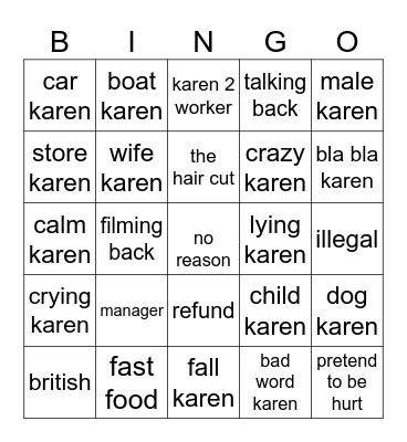 karen list Bingo Card