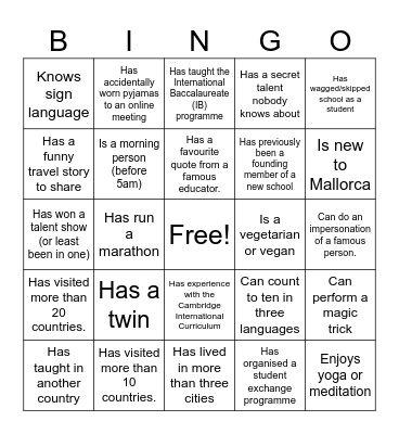 Getting to know your team! Bingo Card