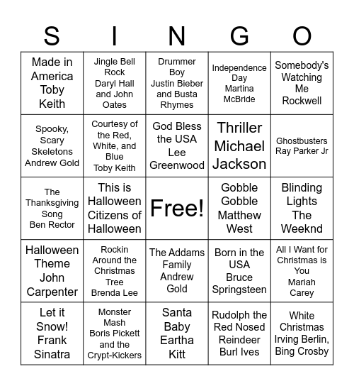 Holiday Bingo Card