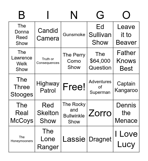 TV Shows!! Bingo Card