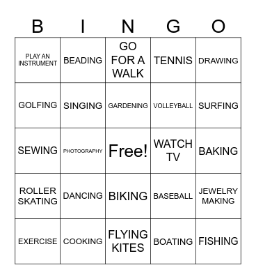 LEISURE Bingo Card