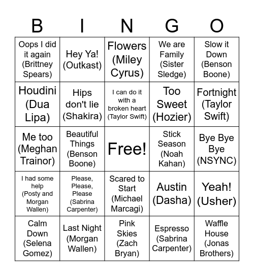 Music Bingo Card