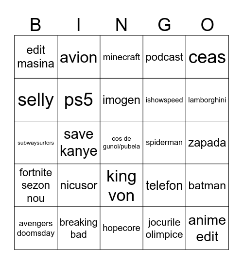 Untitled Bingo Card