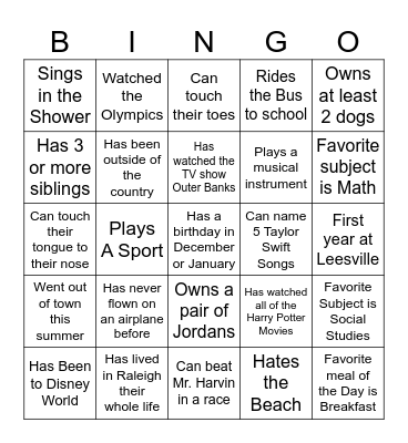 Get to Know you Bingo Card