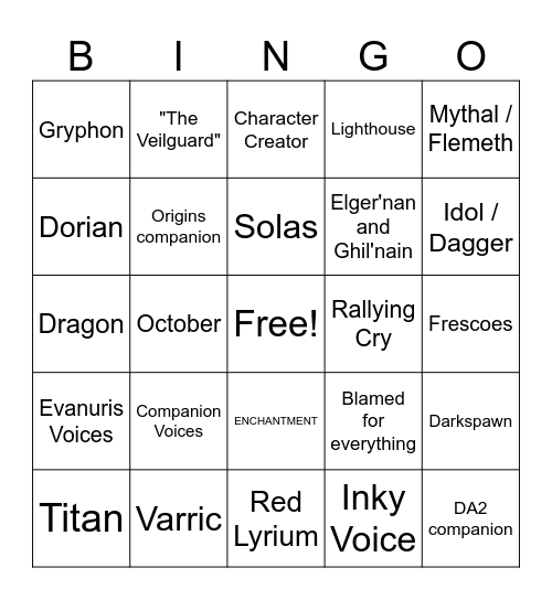 DA:VE Trailer Bingo Card