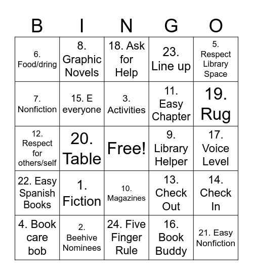 Library Bingo Card