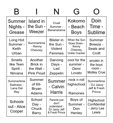 From Summer Back to School Bingo Card