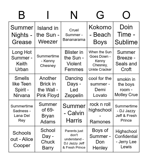 From Summer Back to School Bingo Card