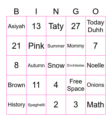 Summer Bingo Card