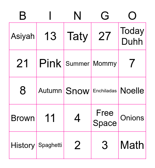 Summer Bingo Card