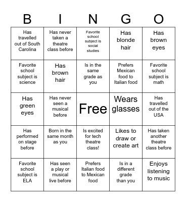 Intro to Tech Theatre BINGO Card