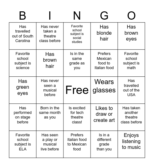 Intro to Tech Theatre BINGO Card