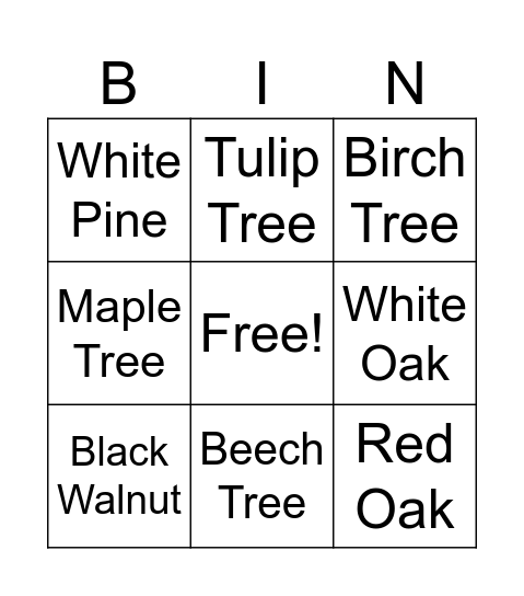 Tree Bingo Card