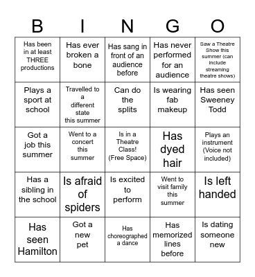 Get to Know You THEATRE Bingo Card