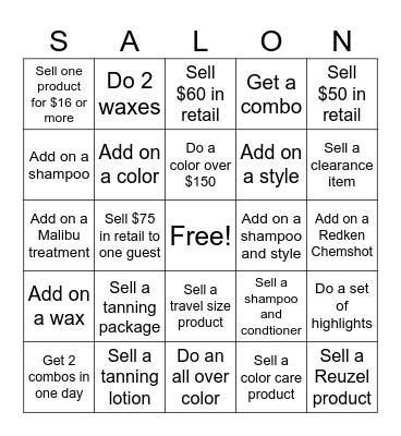Salon Bingo Card