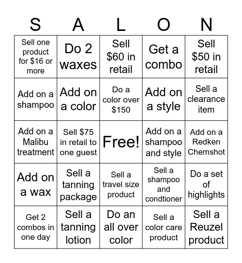 Salon Bingo Card