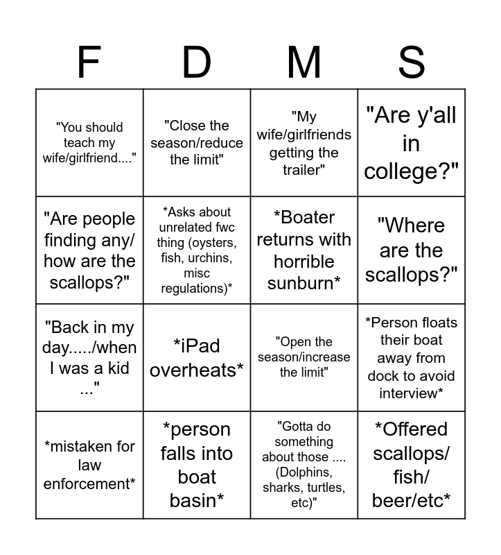 FDM Bingo Card