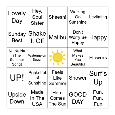 Summertime Musical Bingo Card