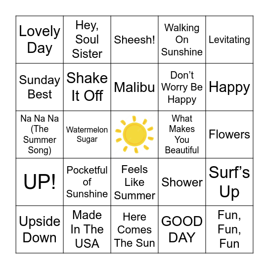 Summertime Musical Bingo Card