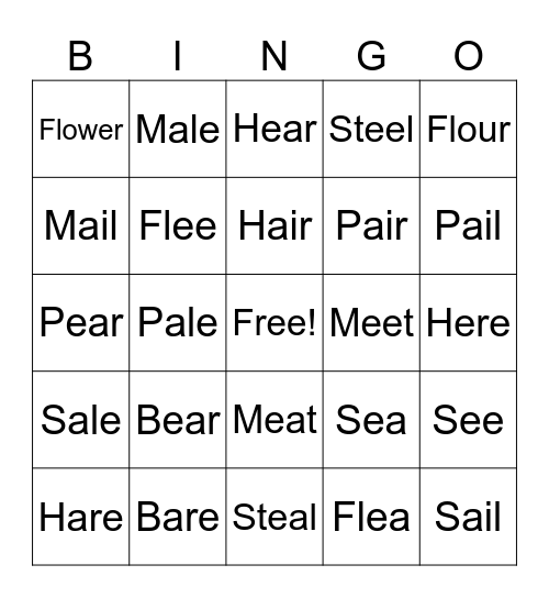 Homonyms 1 Bingo Card