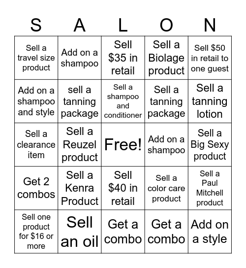 Salon Bingo Card