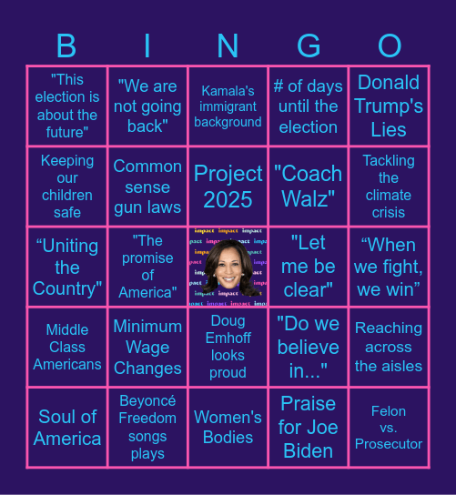 Impact DNC Watch Party Bingo Card
