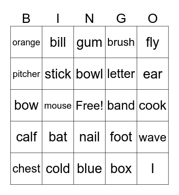 Homonym 1 Bingo Card