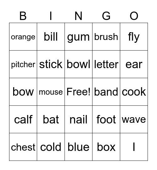 Homonym 1 Bingo Card