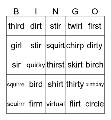 IR Bingo Card