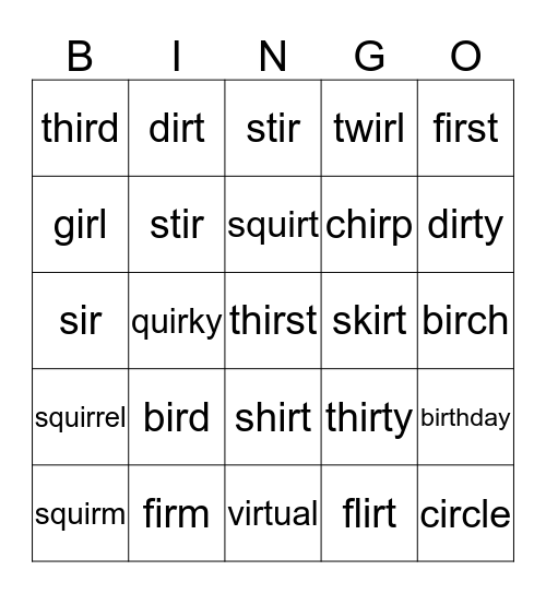 IR Bingo Card