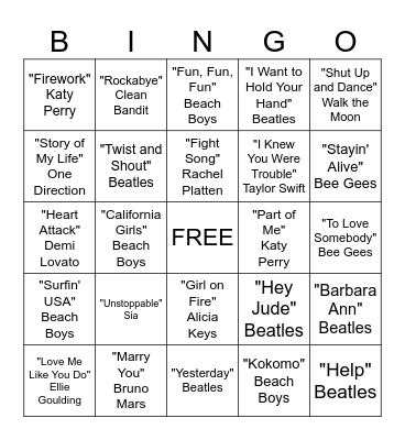 Musical Bingo Card