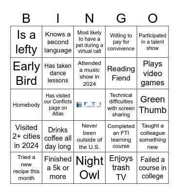 Colleague Bingo Card