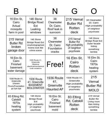 Real Estate Buyer's Bingo Card