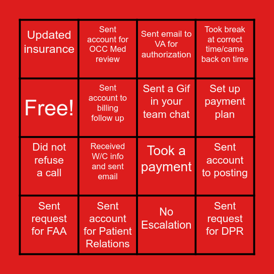 Customer Service BINGO Card